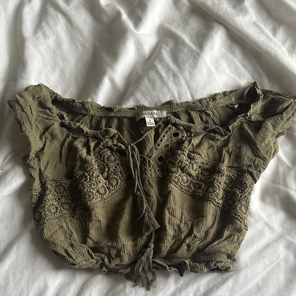 Olive Crochet Detail Blouse